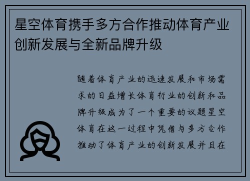 星空体育携手多方合作推动体育产业创新发展与全新品牌升级